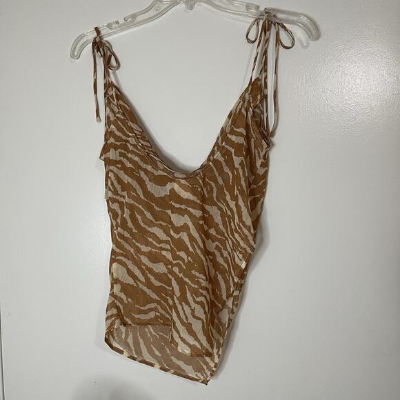 REVOLVE Camila Coelho Tati Cowl Cami in Brown Zebra sheer tank top Small - Picture 5 of 5